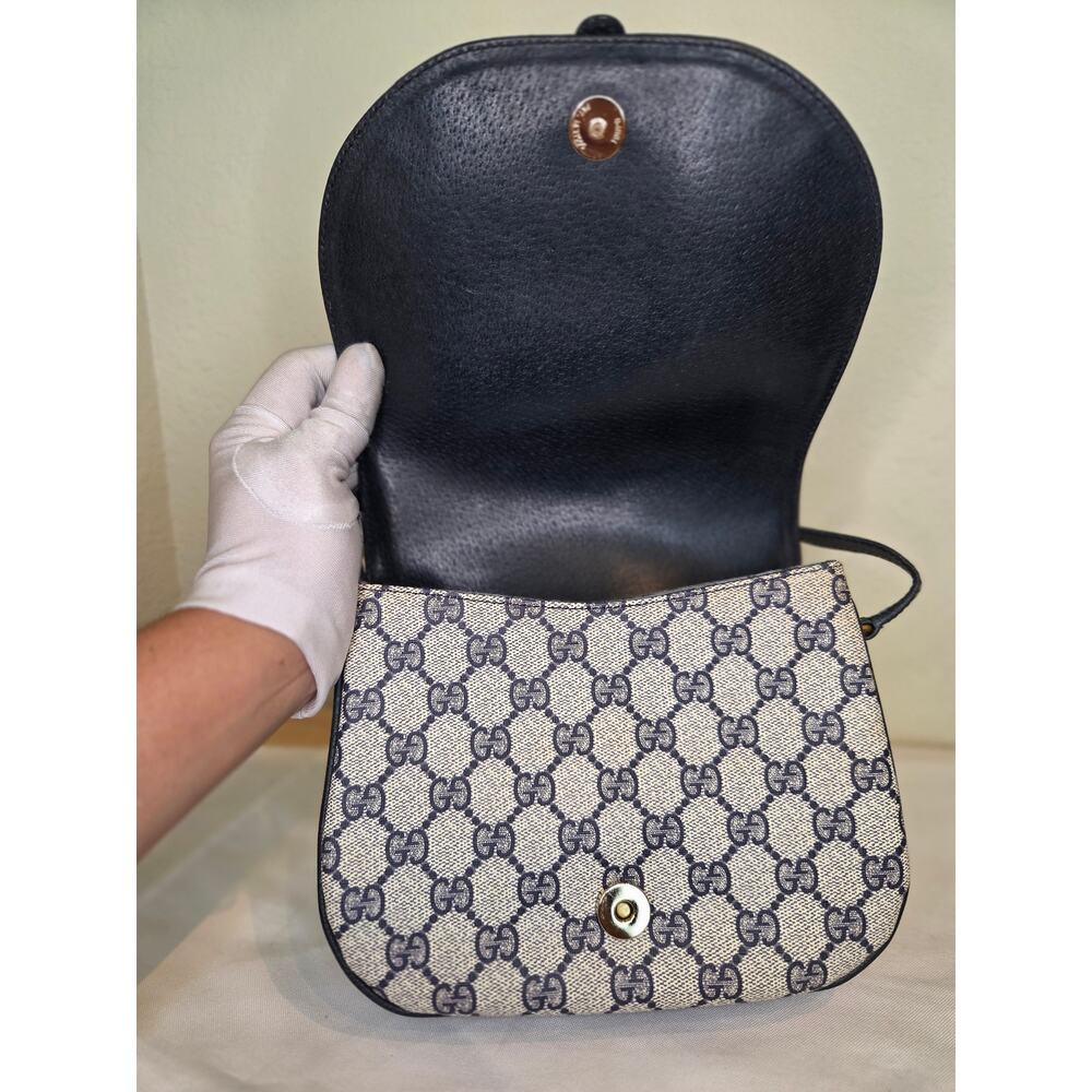 Gucci GG Supreme Navy Crossbody Bag Small Saddle Bag Italy Vintage Ophidia - Picture 5 of 15